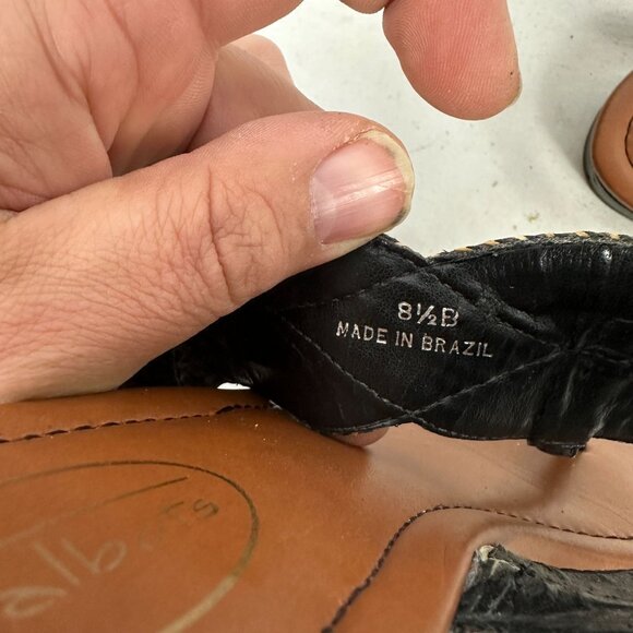 Talbots Womens Braided Strap Sandals Size 8.5B Brown & Black Leather Flip Flops - Picture 6 of 7